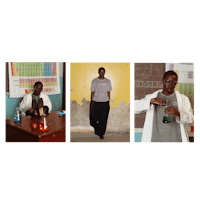 four pictures of a man in a lab coat